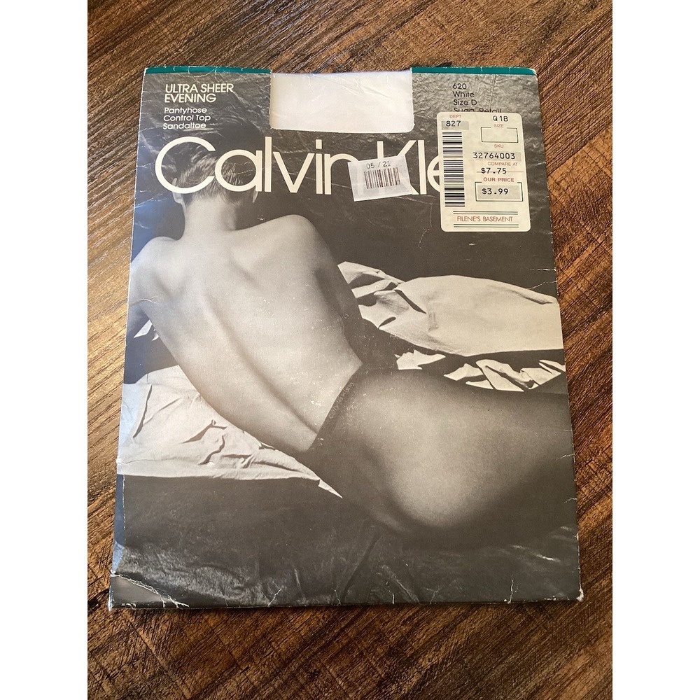 Vintage 1985 Calvin Klein Pantyhose Ultra Sheer Evening White Size D NOS USA